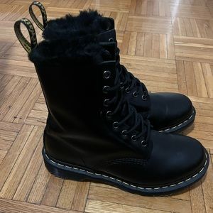 Dr. Martens Black Combat Boots with Fur Lining
